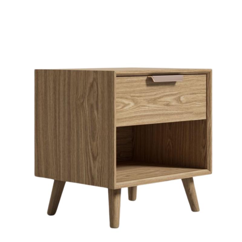 Angled Side View of The Asher Single Drawer Nightstand With Ash Veneer Finish