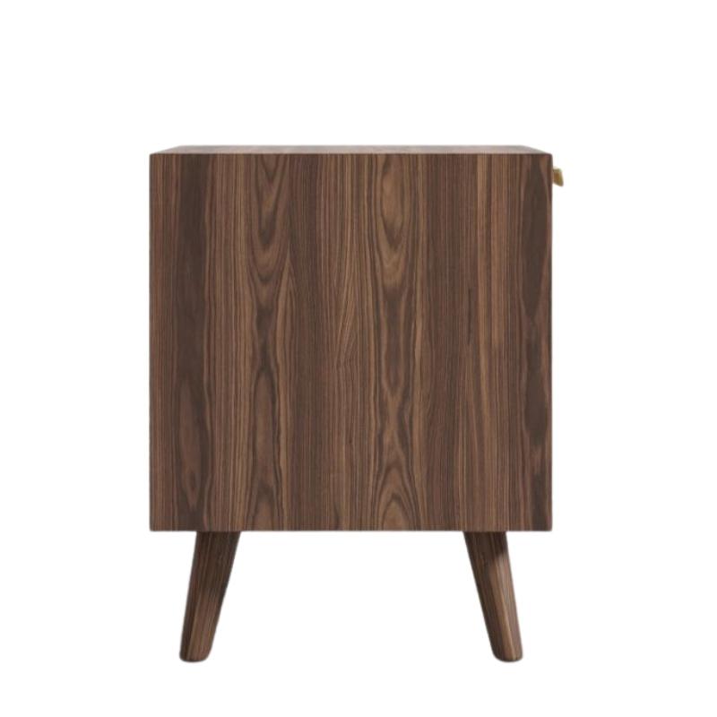 Side Facing View of The Asher Single Drawer Nightstand With Walnut Veneer Finish