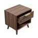 Top  View of The Asher Single Drawer Nightstand With Walnut Veneer Finish and Drawer Open