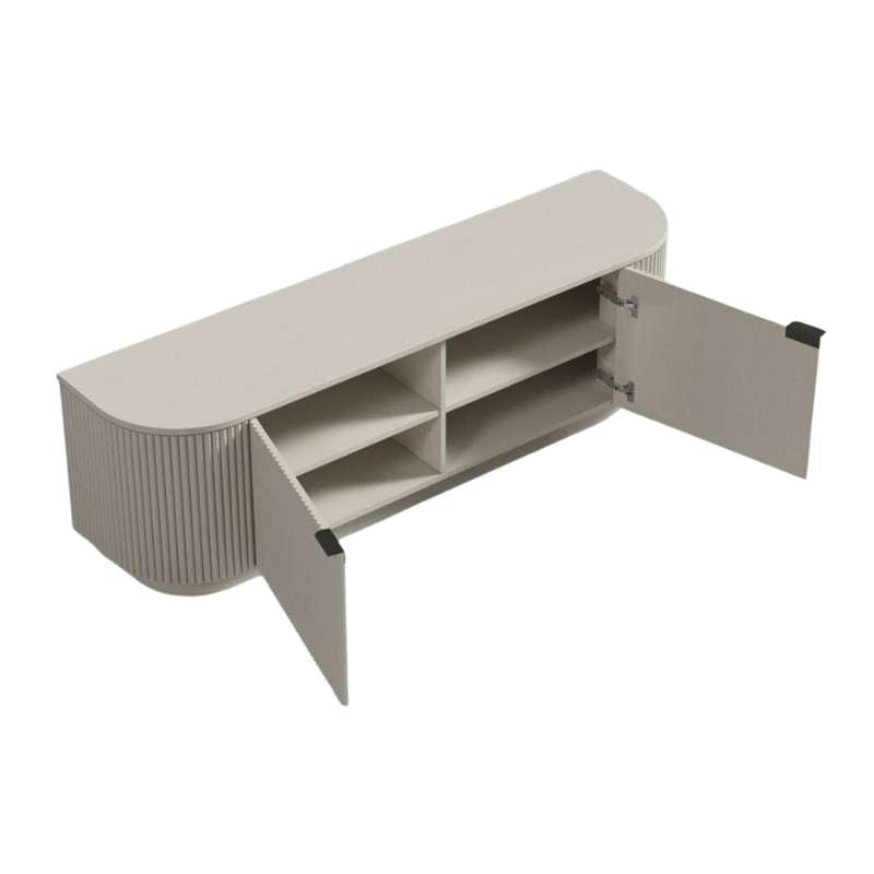 The Athena Media Console Alabaster Matte Lacquer With Doors Open
