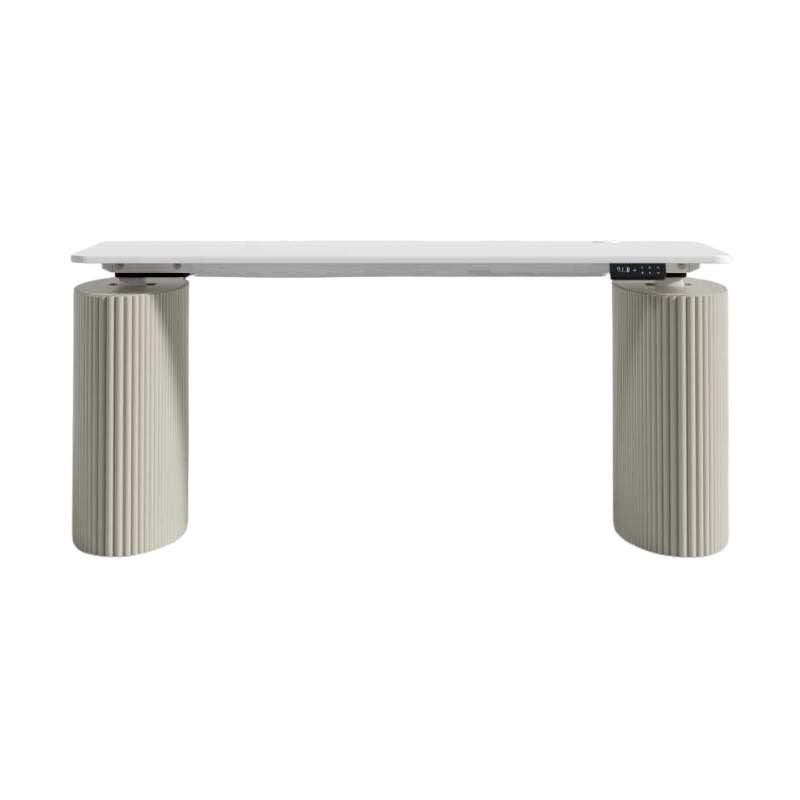 Front Facing View of The Athena Standing Desk Set With White Desk and Alabaster Matte Lacquer Wood Finish