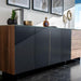 Close Up View of Black Doors of The Augustus Sideboard With White Marble Surface