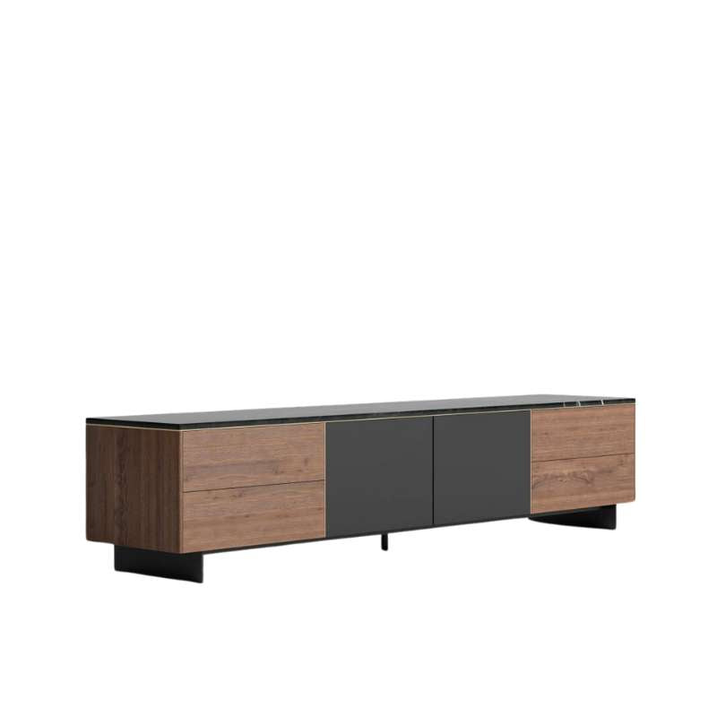 Angled Side View of The Augustus TV Stand With Black Marble