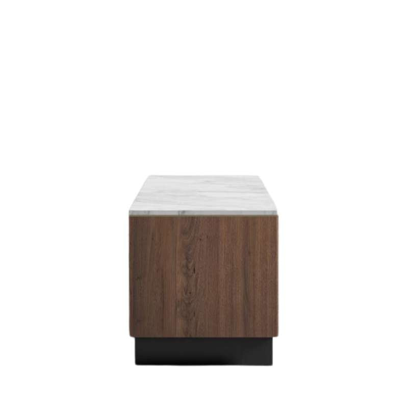 Side View of The Augustus TV Stand With White Marble