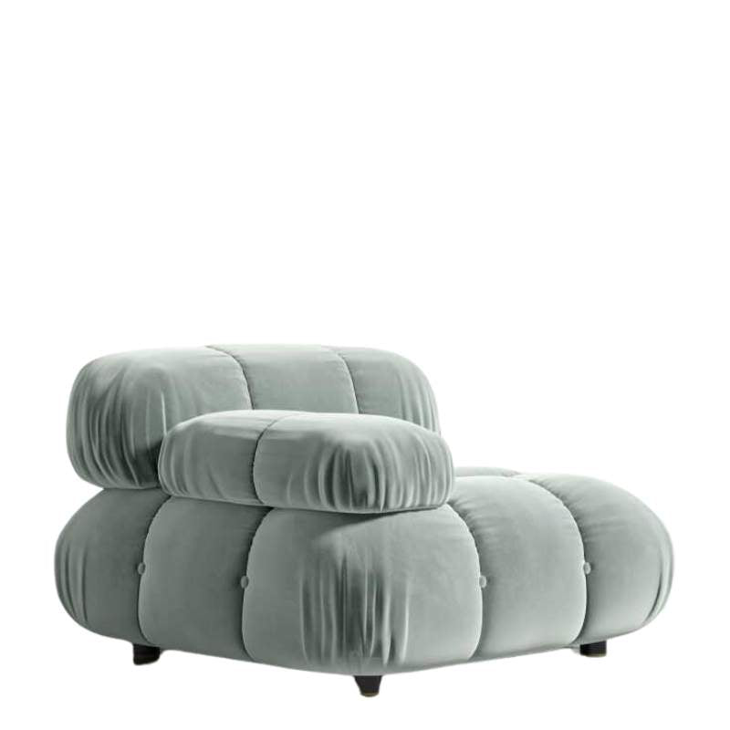 Angled Side View of The Belia Left Arm Modular Sectional Piece With Moonstone Fabric