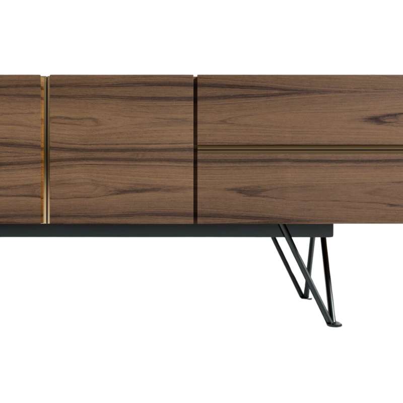 Right Half Close Up View of The Bennett Media Console 83 Inch in Walnut Veneer