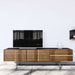 The Bennett Media Console 83 Inch in Walnut Veneer in a Living Room Setting With TV on Top