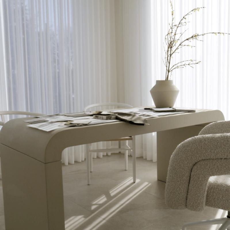 Angled View of The Cascadia Desk in Alabaster Concrete in a Home Office