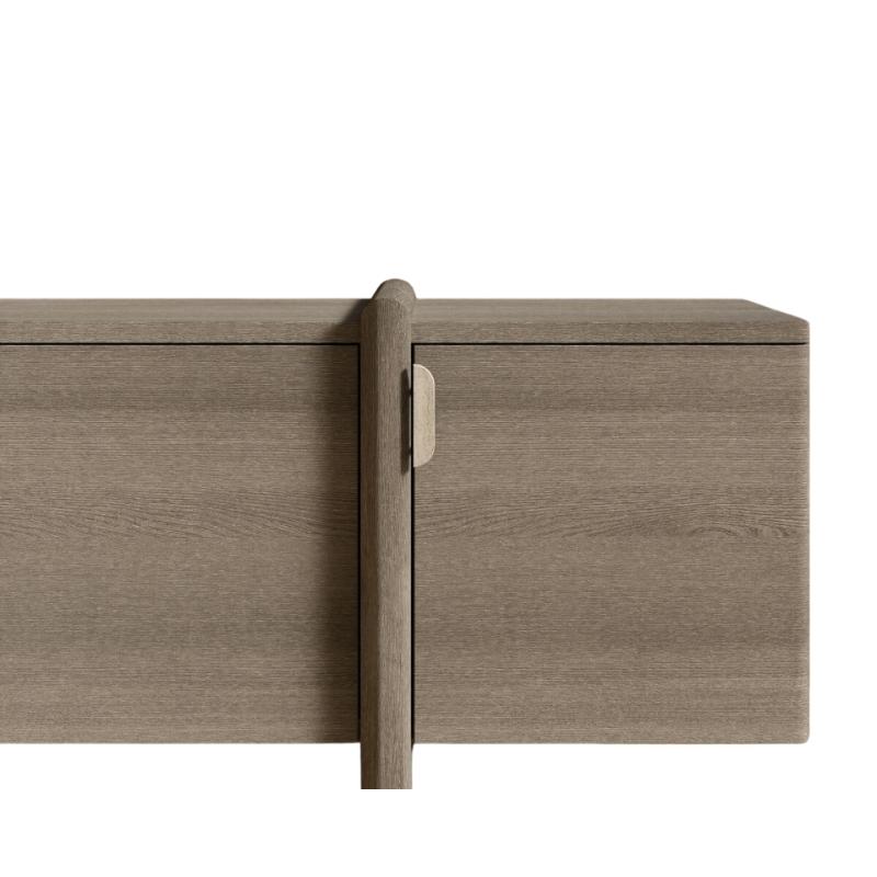 Close Up of The Right Side of The Cassia Entryway Console Grey Oak Color