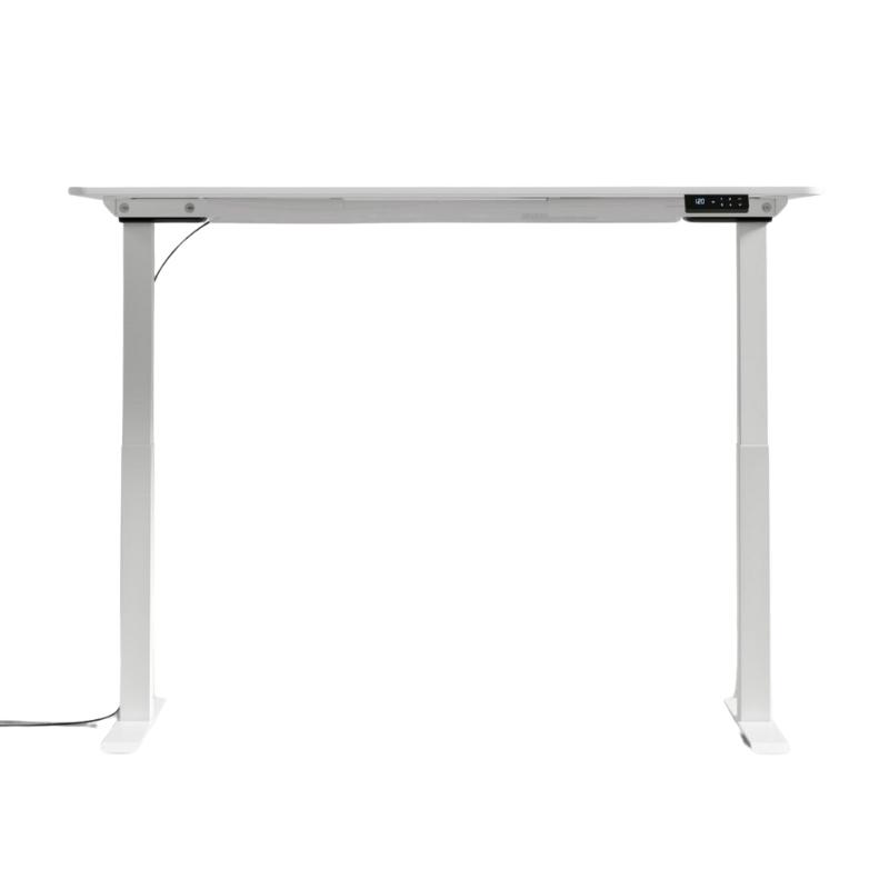 Front Facing View of The Eryk/Athena E-Standing Desk in White in a Lifted Position