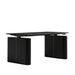 Angled Side Facing View of The Eryk Standing Desk Base Set in Ebony Wood Finish With Lowered Desk Top 