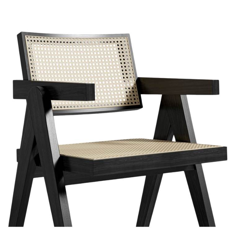 Close Up View of The Javert Armchair in Ebony and Pale Cane