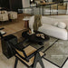 Two Javert Armchairs in Ebony and Pale Cane in a Living Room Facing a Sofa