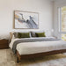 Mikkel Bed With Alesund Fabric in a Small Bedroom With Painting Above