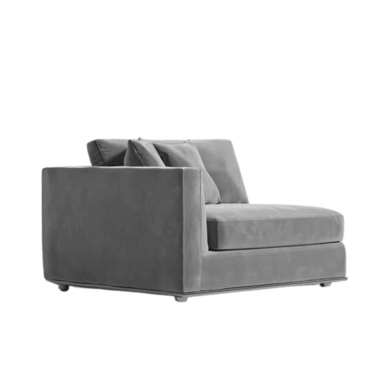 Angled Side  View of The Milo 1 Seater Left Arm in Glacier Grey Fabric and Color