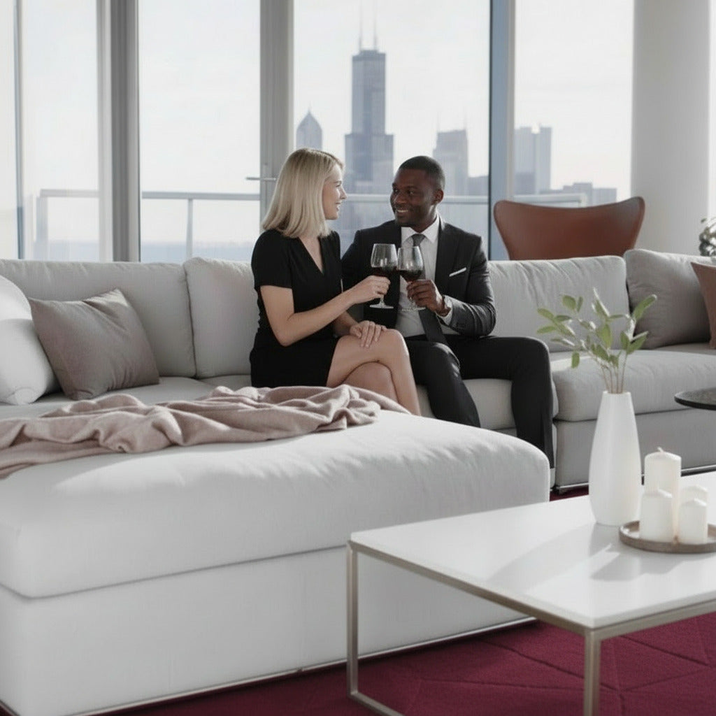 Couple Sitting on The Milo Sofa in a Living Room