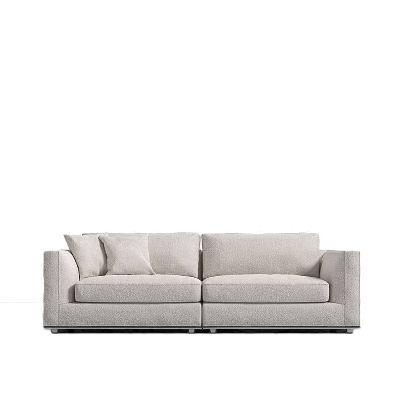 Front Facing View of The Milo Sofa in Pearl Fabric and Color