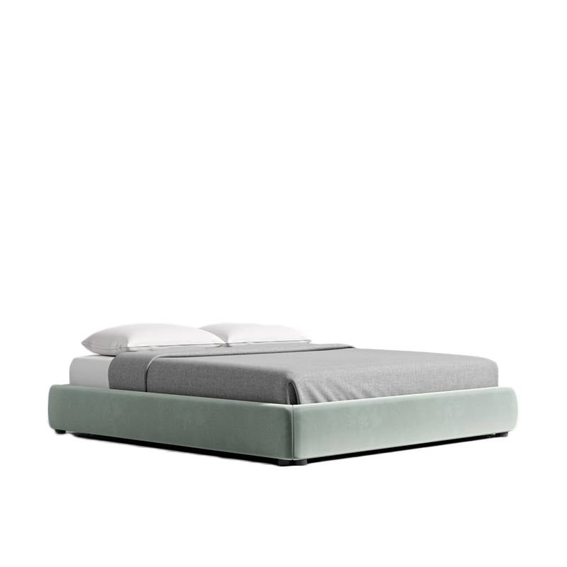 Angled Side View of The Modular Bed Frame in Moonstone Fabric