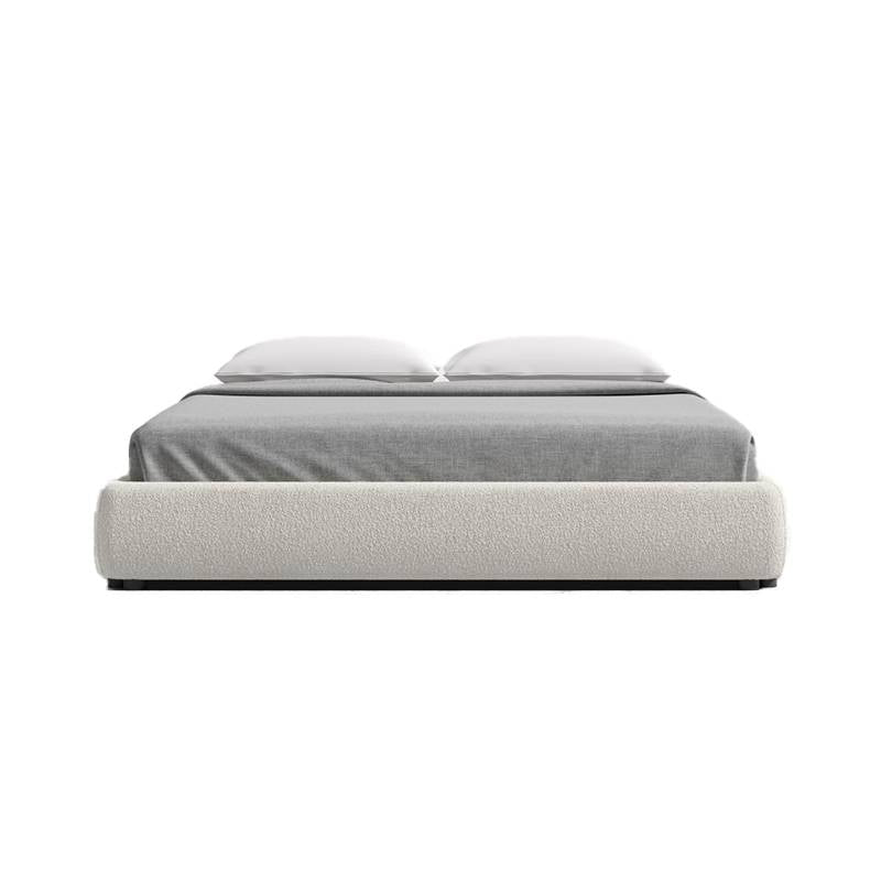 Front Facing View of The Modular Bed Frame in Pearl Fabric