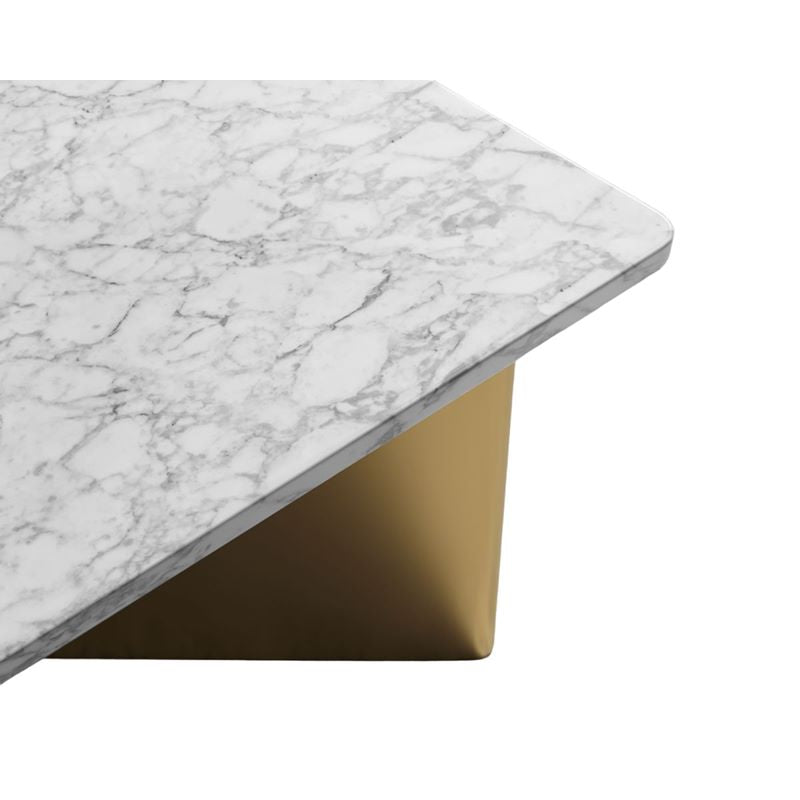 Close Up View of The Terra Coffee Table - High With White Carrara Marble 