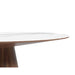 Close up View of The Winston Dining Table 63 inch in White Calacatta Ceramic Surface and Walnut Veneer Base