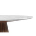 Close Up View of The Winston Dining Table 63 inch in White Marble Surface and Walnut Veneer Base