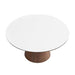 Top View of The Winston Dining Table 63 inch in High Gloss White Lacquer Surface and Walnut Veneer Base