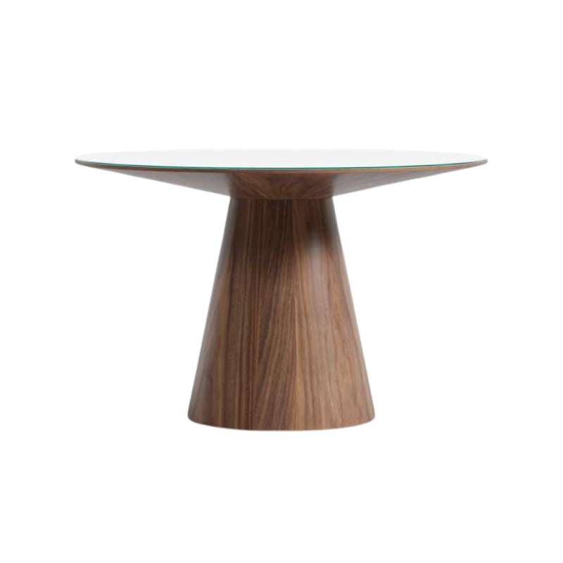 Front Facing View of The Winston Dining Table 48 Inch With High Gloss White Lacquer Surface and Walnut Veneer Finish