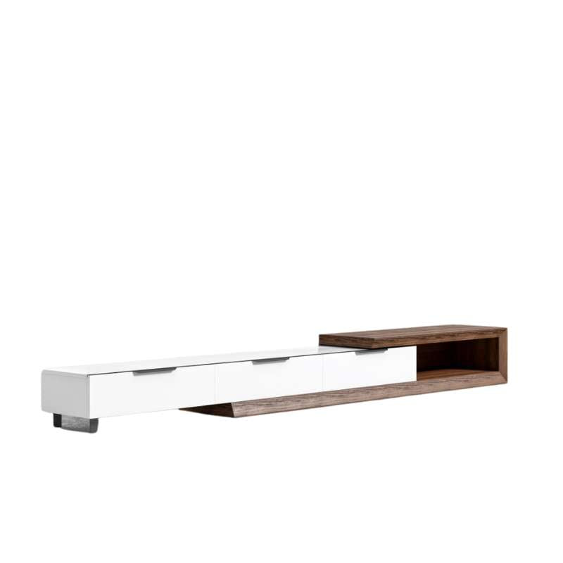 Angled Side View of The Winston Media Console Walnut Veneer
